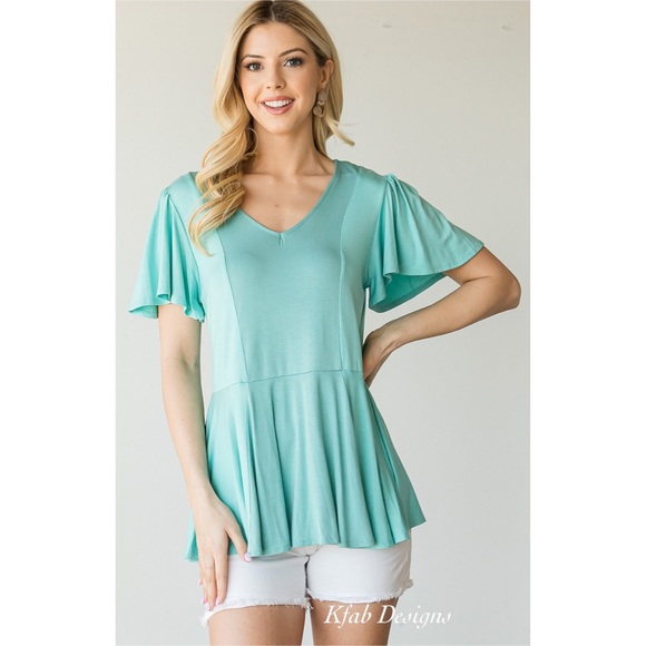 LAST 2! V Neck Ruffle Sleeve Monotone Color Block Fit and Flare Knit Top! - Picture 5 of 8